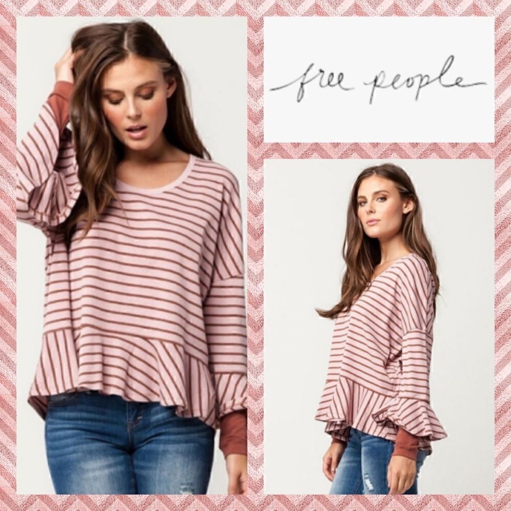 NWT MSRP $78 Free People Peplum Hem Striped Blouse Women's Size Medium